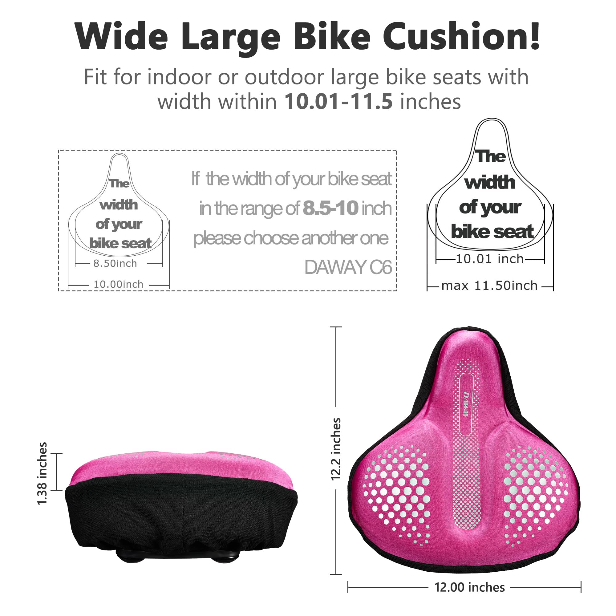 DAWAY C9 Coussin de siège de vélo confortable extra large rembourré en