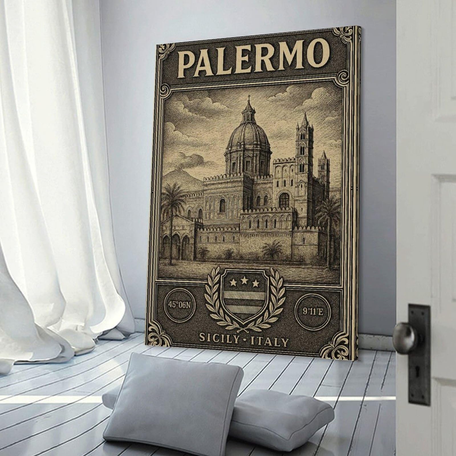 Junmoney Wall Picture Print Palermo Sicily Italy Vintage Travel, 20x30inch(50x75cm), for Workspace Walls, Study Corners Or Bedrooms, A Smart Decor Choice for Study Walls