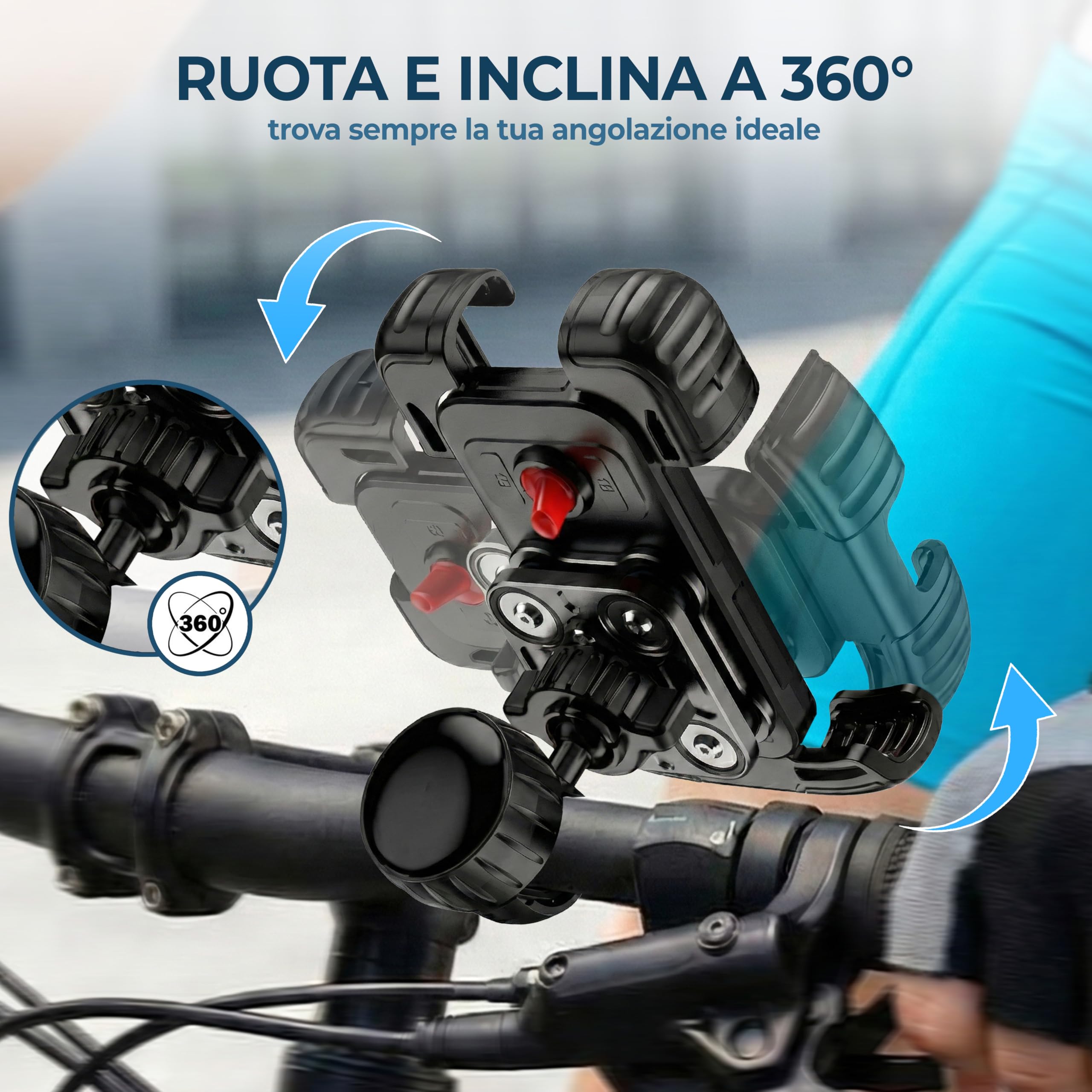 FINIX Porta Telefono Antivibrazione per Moto e Bicicletta-Mtb. Supporto Porta Cellulare Rinforzato in Alluminio, Ultra Stabile, Impermeabile e Ruotabile 360°. Universale per tutti gli Smartphone