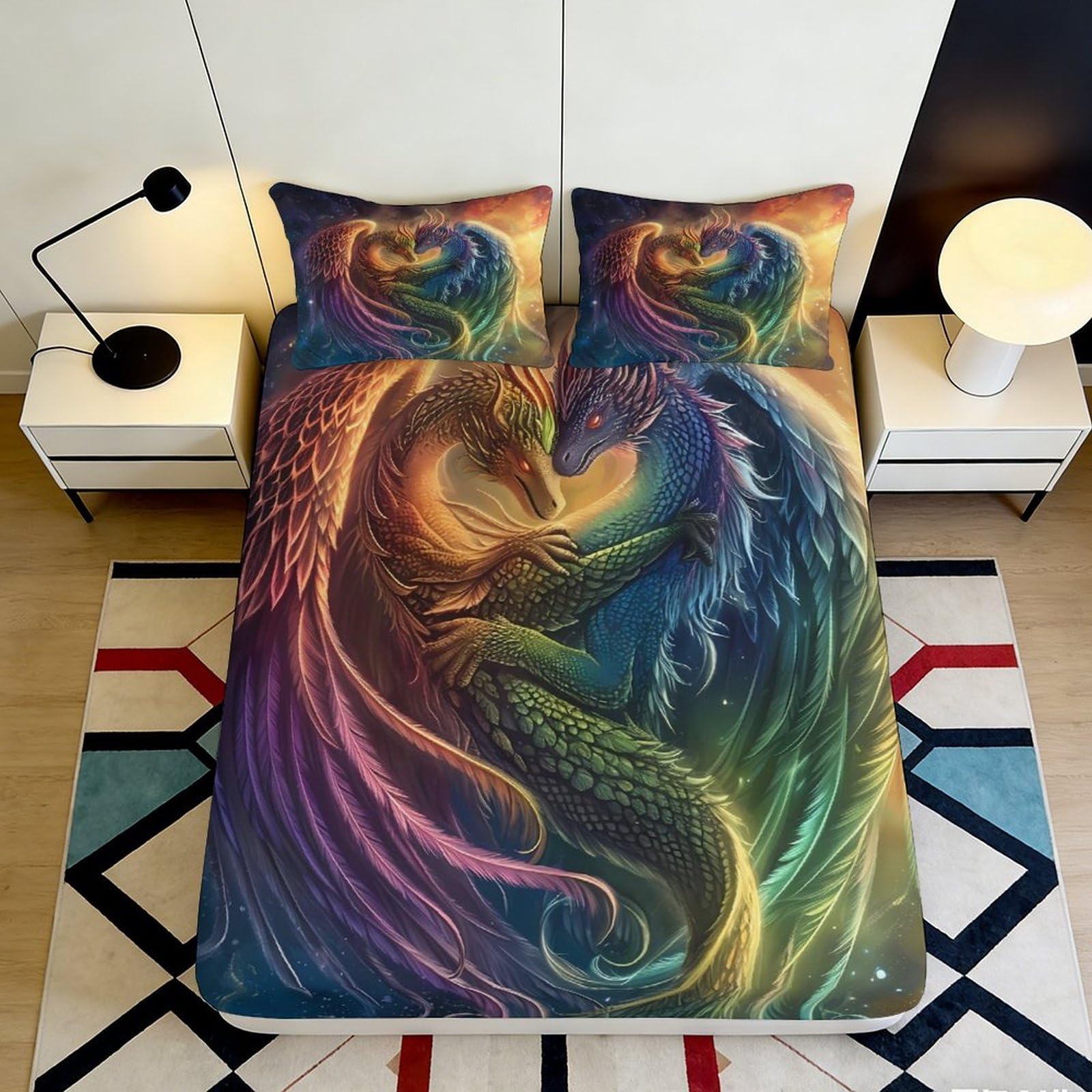 Pnayamiorkfel Style-4 3D Printed Fantasy Dragon Fitted Sheet Microfiber Vibrant Mattress Cover For Bedroom Dorm Decor Protection 90X200x25cm