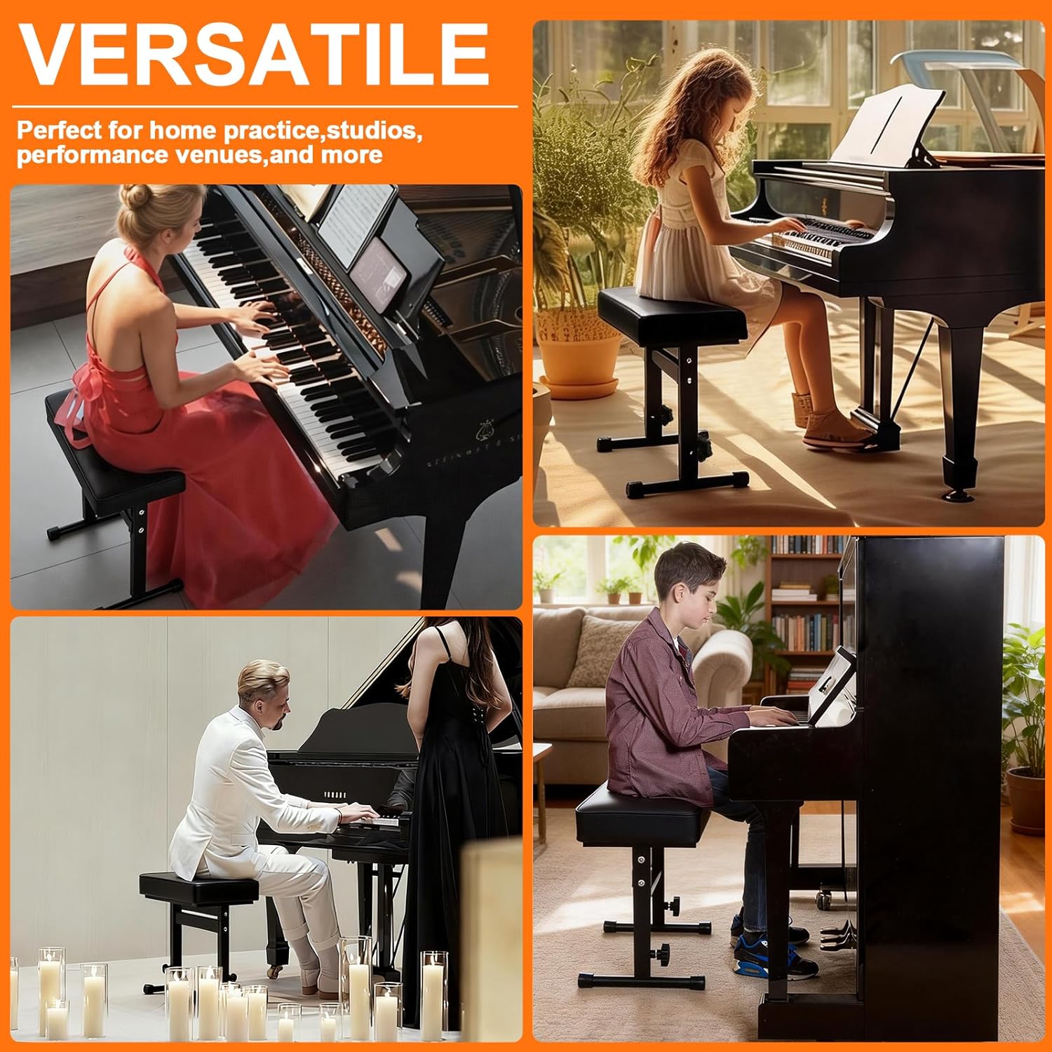 Firstar Adjustable Piano Bench 18.11" to 22.83", Foldable Piano Stool with PVC Leather, Portable Keyboard Bench with Padded Cushion for Musicians Piano Stool Chair (Capacity: 260 lb)