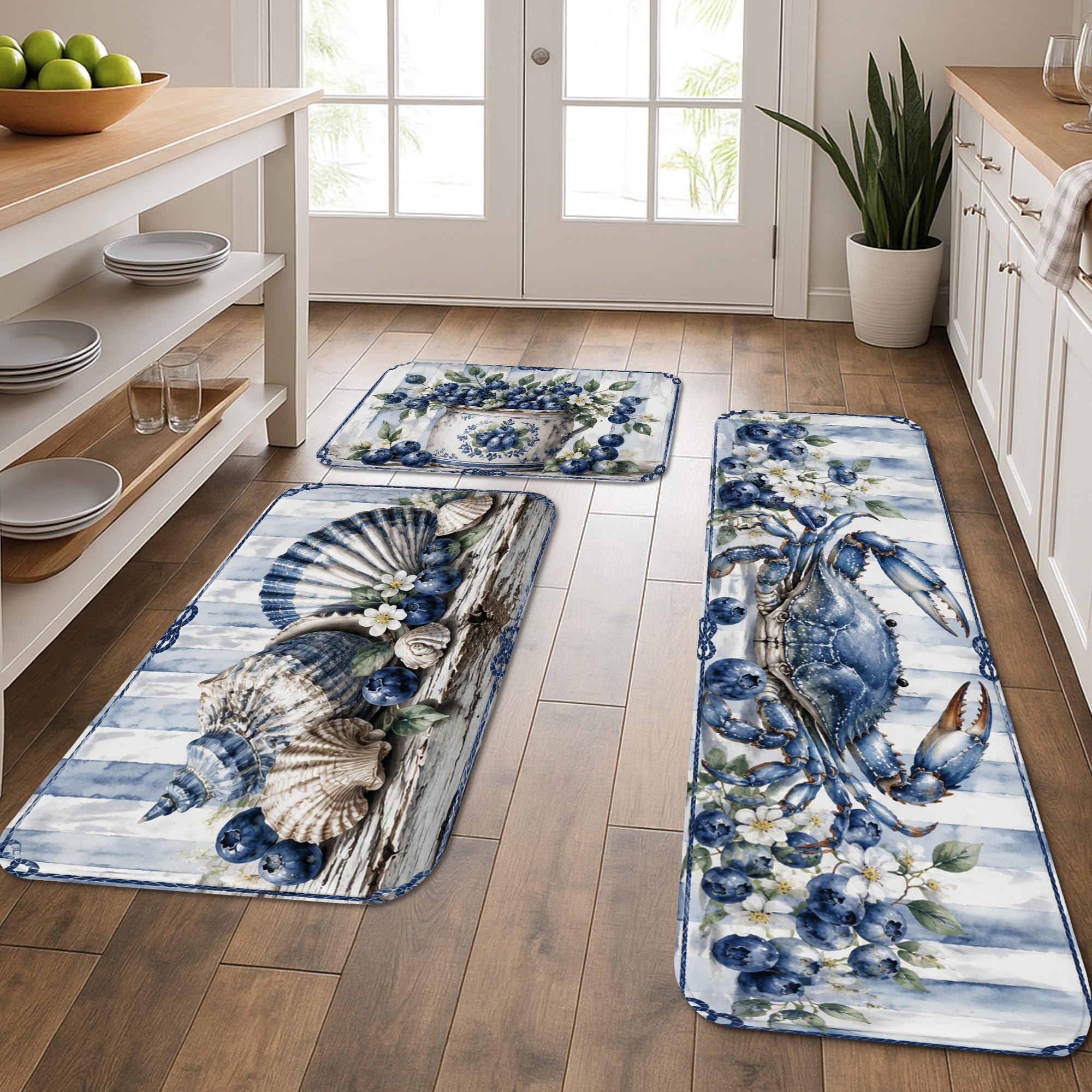 Tapis de cuisine lot de 3 inspirés de l'océan lavables et doux pour évier