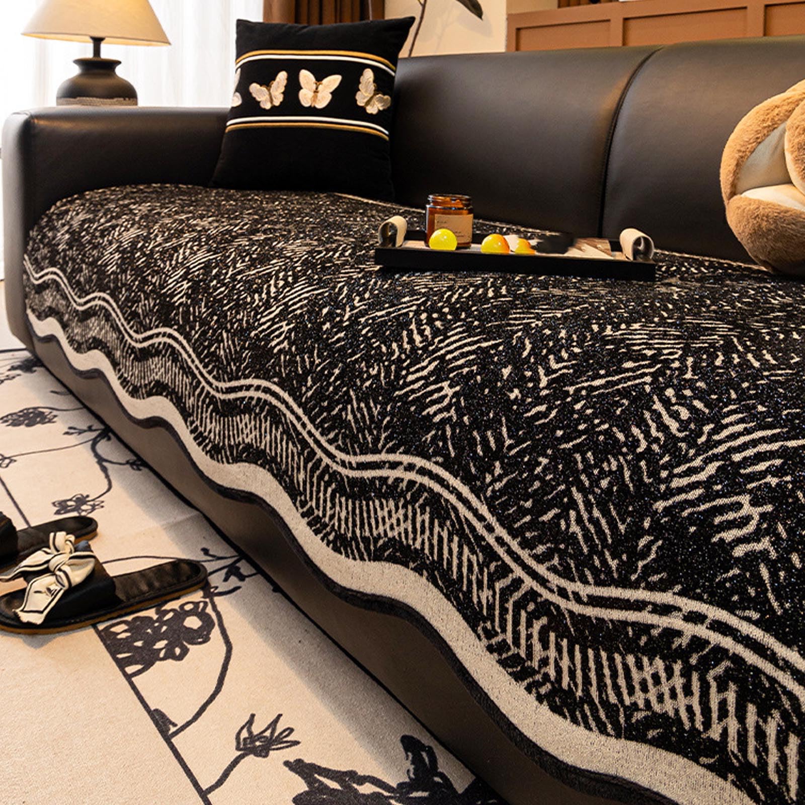 Housse de canapé jacquard noir ajustement universel contre l'usure du salon
