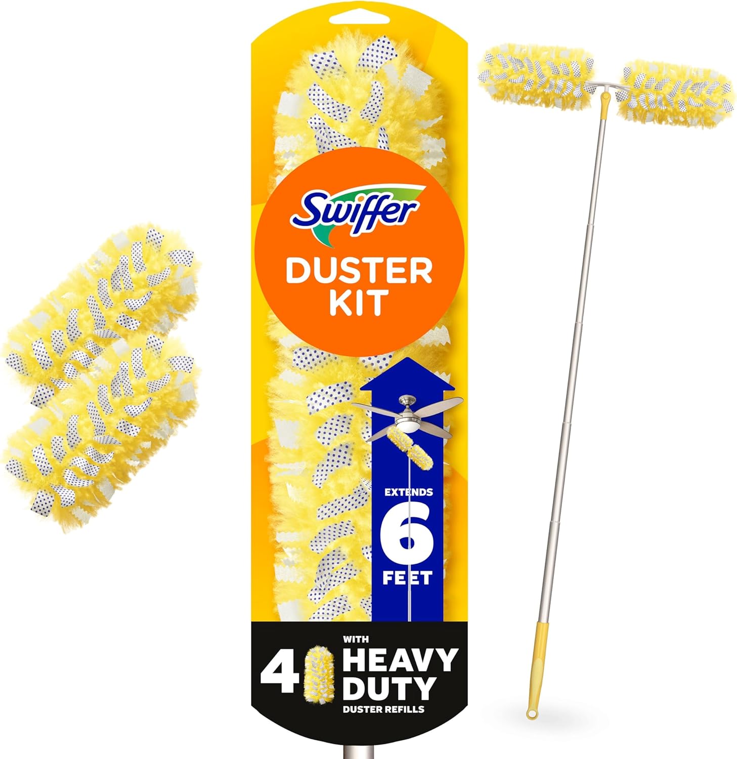 Swiffer Duster Kit with 1.8 m Extendable Handle, Heavy Duty Dusting Starter Kit with 4 Refills, for Ceiling Fans, Vents and Hard to Reach Places - Amazon product rated Grade B