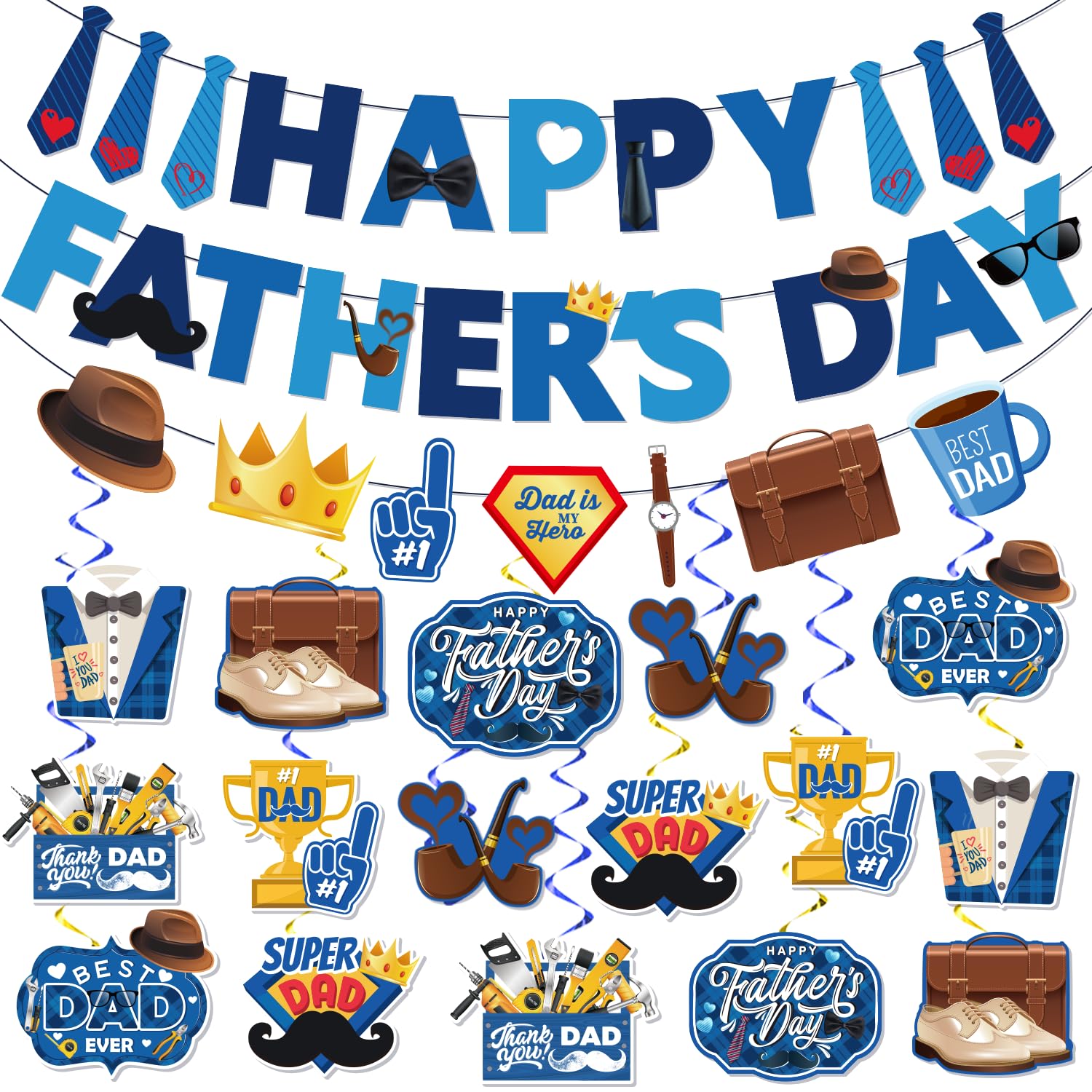 35Pcs Happy Fathers Day Decorations, Happy Fathers Day Banner Fathers Day Hanging Decorations, Fathers Day Decorations for Party, Fathers Day