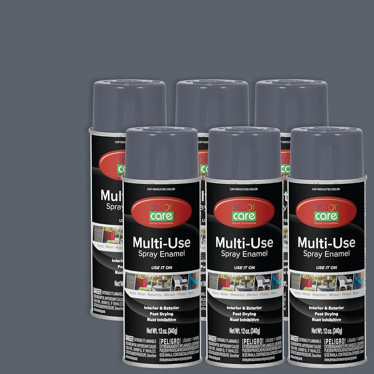Spray Paint, 12 oz, 6-Pack (Industrial Mix: Gloss White, Flat Black, Gray Primer, Red Oxide Primer, Flat White, Aluminum) – All-Purpose, Indoor & Outdoor, Rust Resistant, for Wood, Metal, Plastic & Masonry