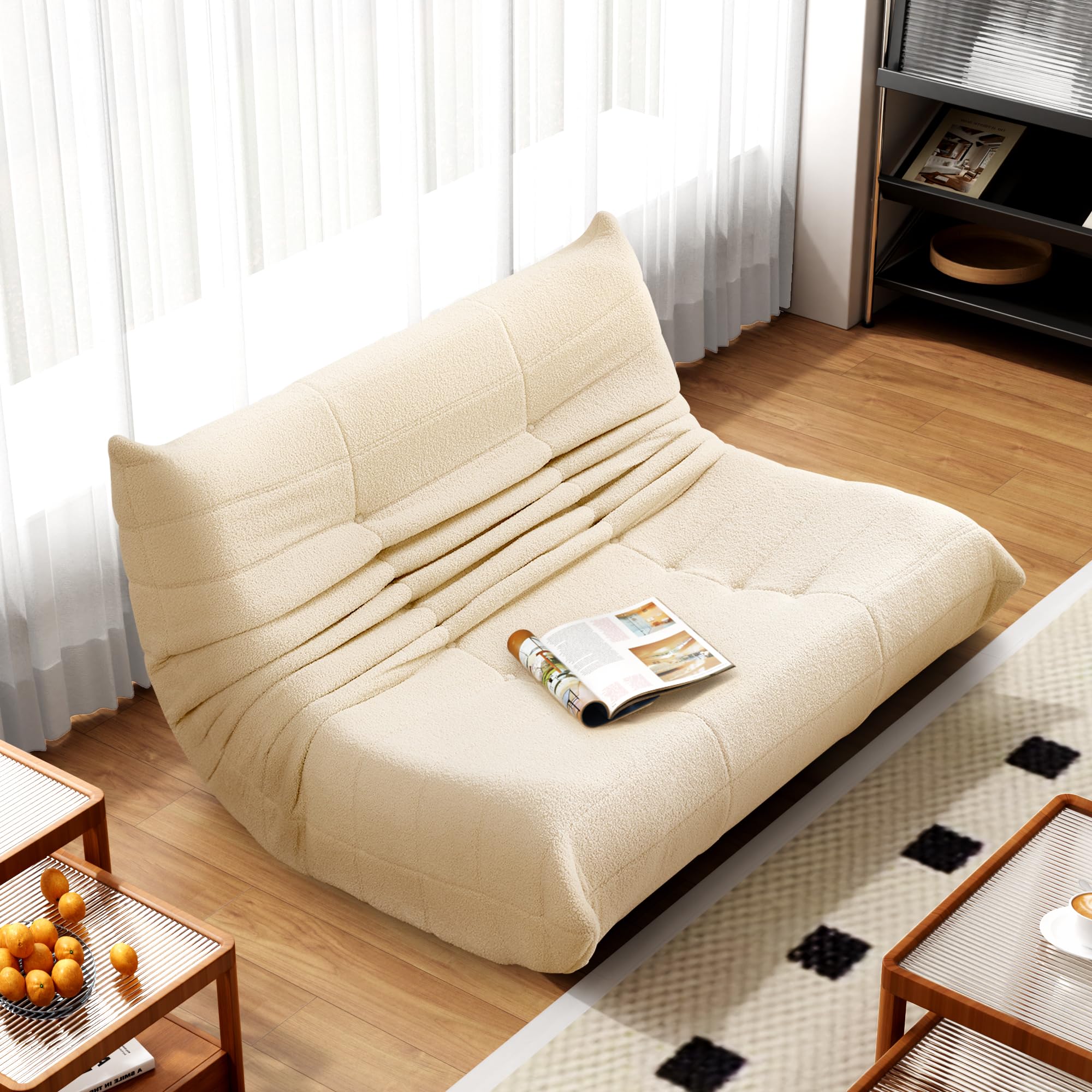 okwish Beanbag-Sofa, riesiges Doppelsofa, aus Teddy-Fleece-Material, übergroßes Lazy Sofa, ideal zum Lesen und Entspannen drinnen und draußen, Beige