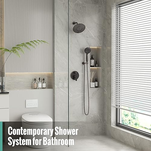 Miniatura 48 de SR SUN RISE Sistema de ducha – Sistema de cabezal de ducha de alta presión de 12 pulgadas – 6 ajustes de cabezal de ducha de mano – Juego de grifo