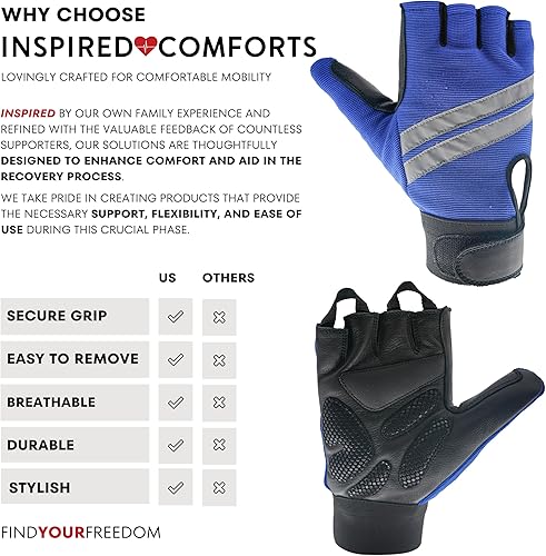 Miniatura 6 de Inspired Comforts Guantes para silla de ruedas, pulgar completo sin dedos, con agarre antideslizante, transpirables y reflectantes