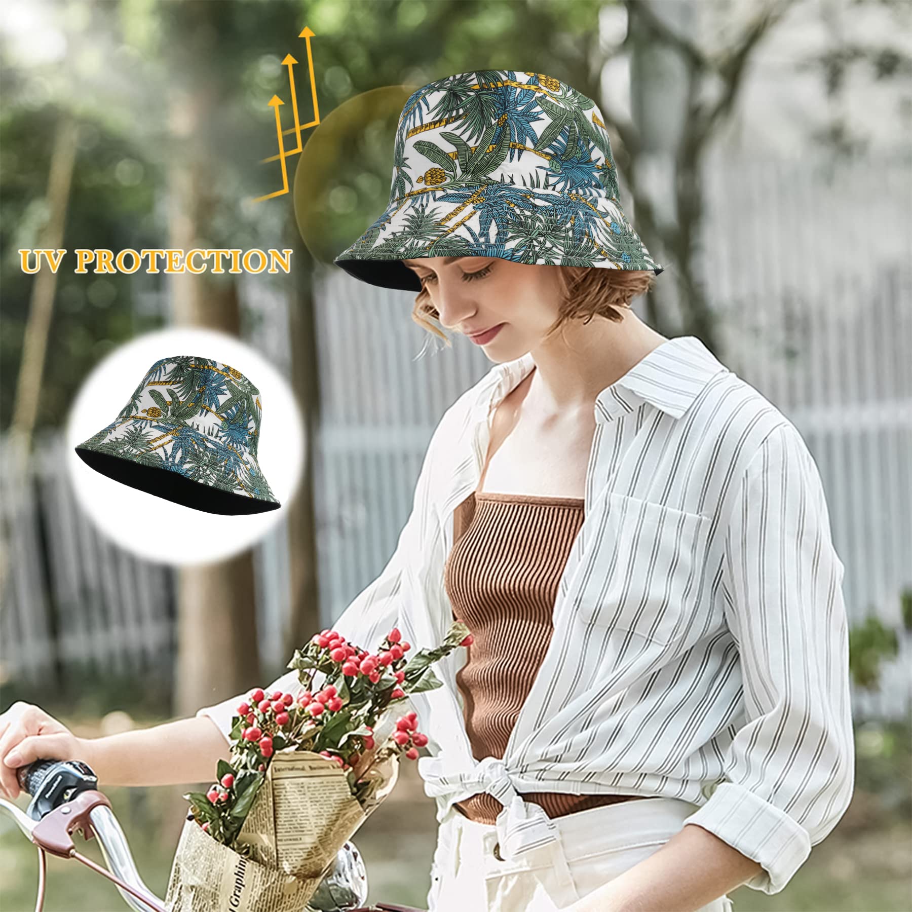 Feng Shui， Sombreros de Pescador para Mujer - Sombreros de Sol de Playa de Verano de algodón Reversible Sombrero de Pescador Plegable para Viajes Playa Senderismo Reino Unido