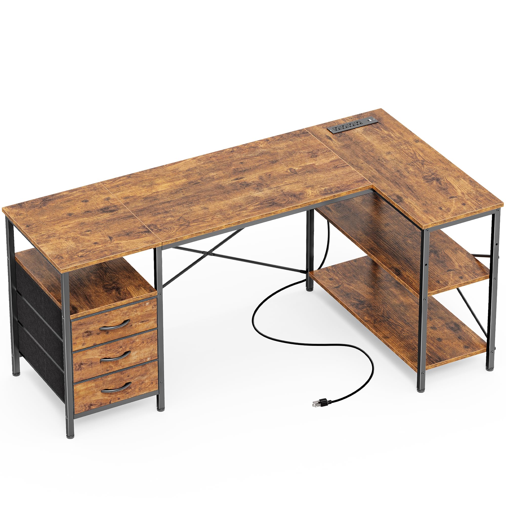 Photo 1 of Huuger L Shaped Office Desk with Power Outlets & 3 Drawers