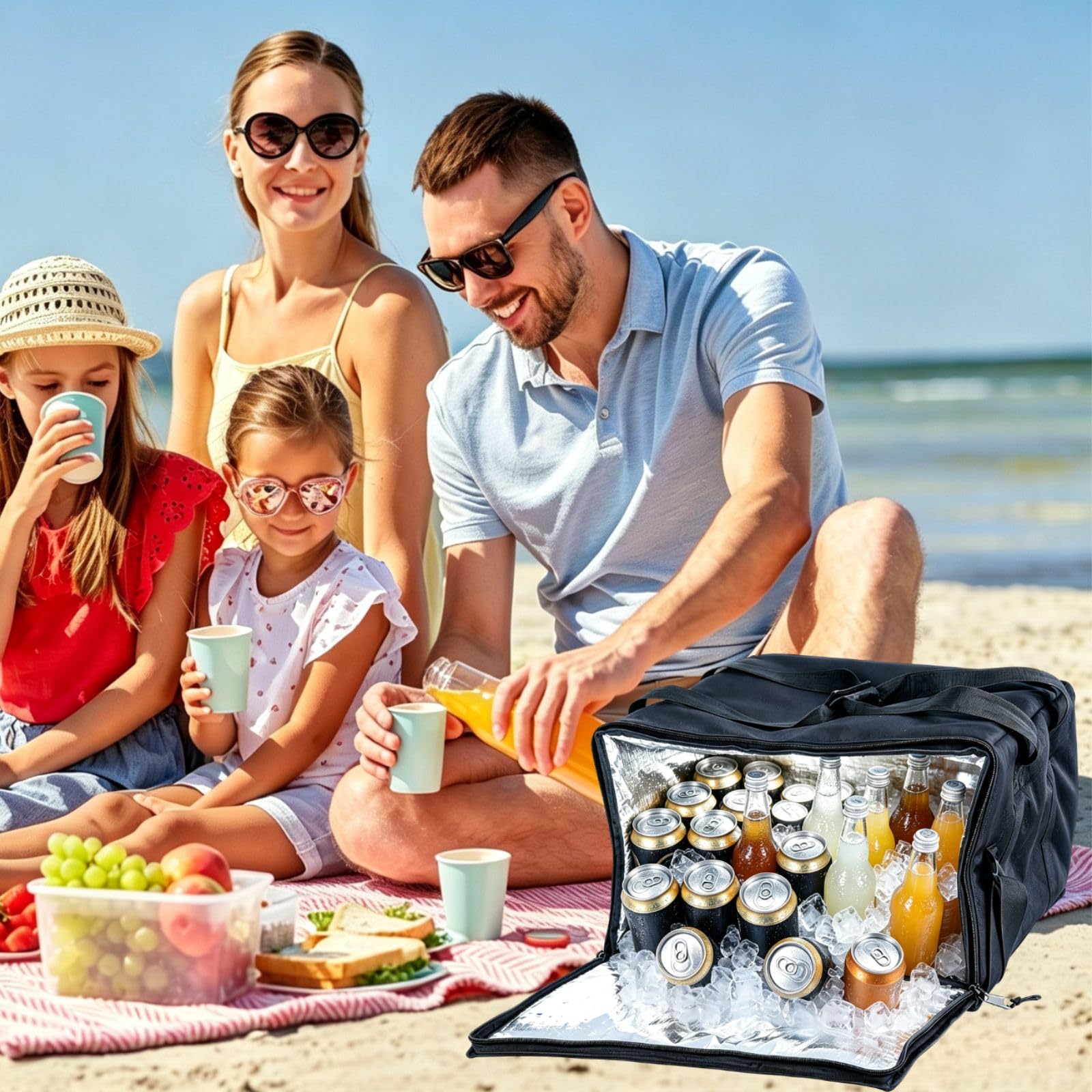 Borsa termica termica con manico, scalda alimenti portatile per microonde, scatole della spesa pieghevoli, contenitore per picnic e pizza, Nero , 45cm*30cm*45cm, Portatile, unico