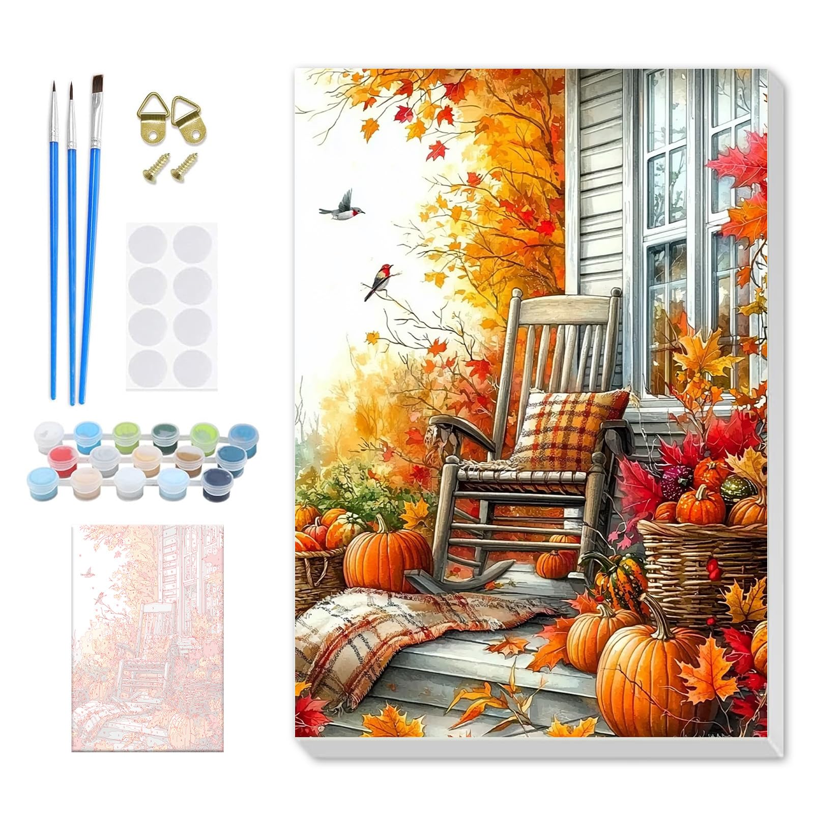 DOMROM Autumn Chair Paint by Numbers Kit for Adults Beginner, Fall Couryard Adult Paint by Number Kits on Canvas, DIY Acrylic Oil Easy Painting by Numbers for Home Wall Decor 8X12 inch
