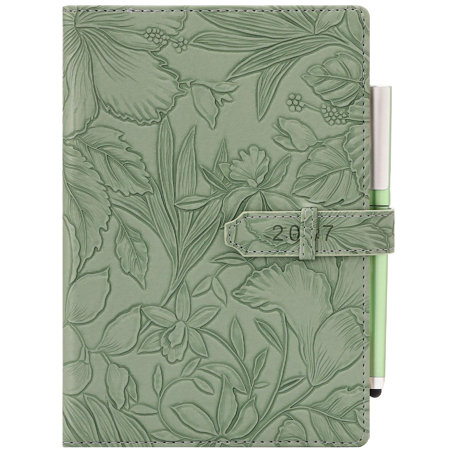 Academic Diary 2027,A5 Page a day Diary 2027, Day Per Page Planner Jan 2027 - Dec 2027,Hardcover Daily Planner with Monthly View, Pen,Colorful Tabs, Inner Pocket,Stickers (Green) โ image 1