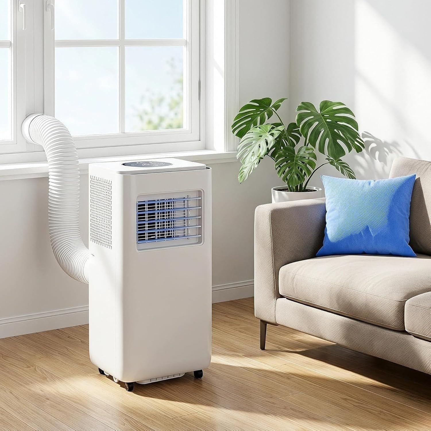 Aire Acondicionado Portátil 12K BTU con Mando a Distancia, Temporizador 24H, Kit de Instalación, 2 Velocidades, Oscilación 120°, Enfría 30 m², 14000 Btu, 14000 BTU