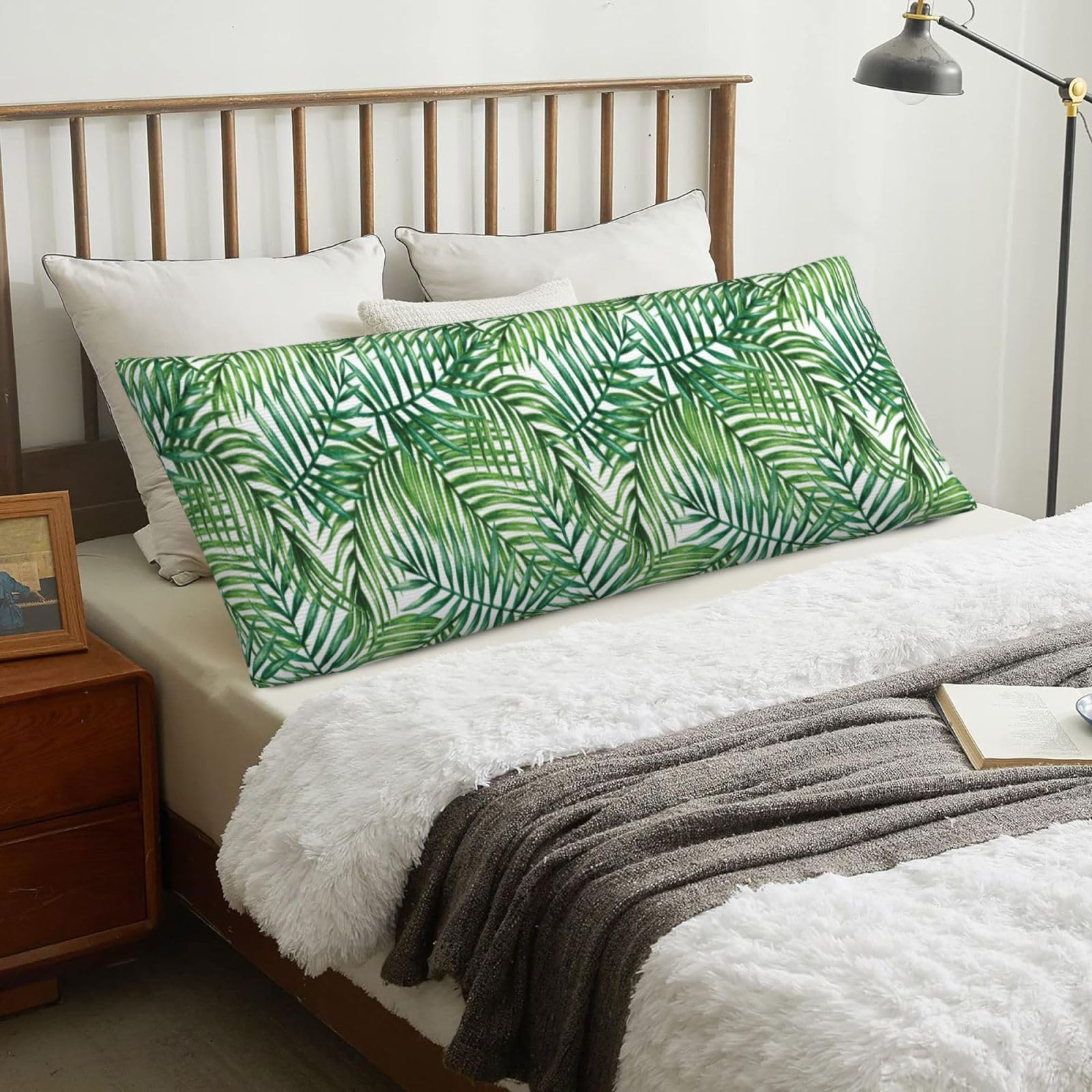 Tropical Palm Tree Leaves Printed, Body Pillow Cover with Zipper,Long Body Pillowcase 20 x 60 in