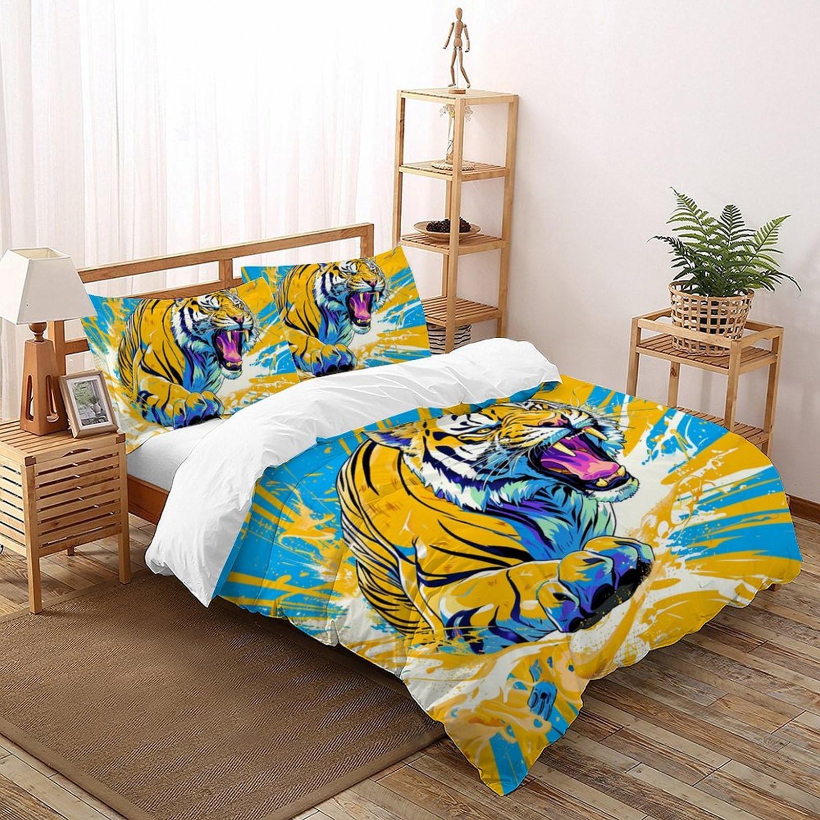 Housse de couette enfant 3 pièces motif tigre pour calmer les nuits agitées