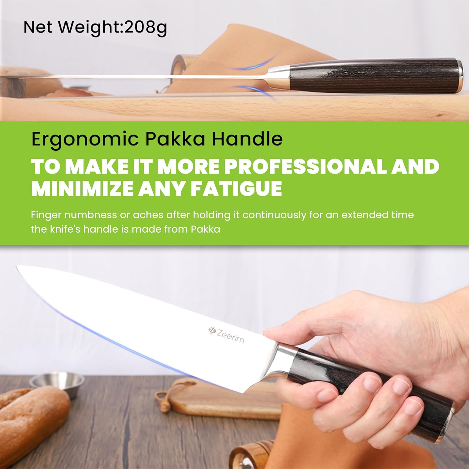 8-Inch Chef Knife - Professional Razor Sharp Kitchen Knife,High Carbon 3Cr13 Stainless Steel Blade,Ergonomic Pakka Wood Handle with Finger Guard,Multipurpose for Meat,Vegetables & Cooking