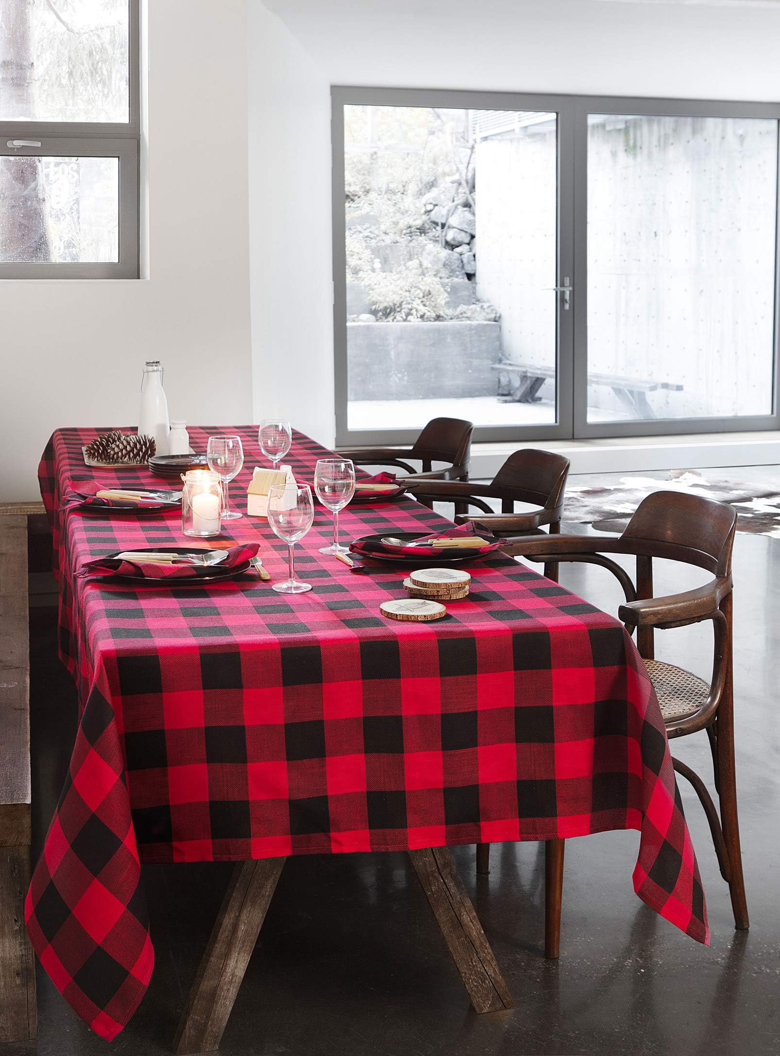 Airwill Branded, 100% Cotton Christmas Color Handloom Checks Weaved Designed Table Cloth 60x90 inches, for Big Size Rectangle Table Cloth.