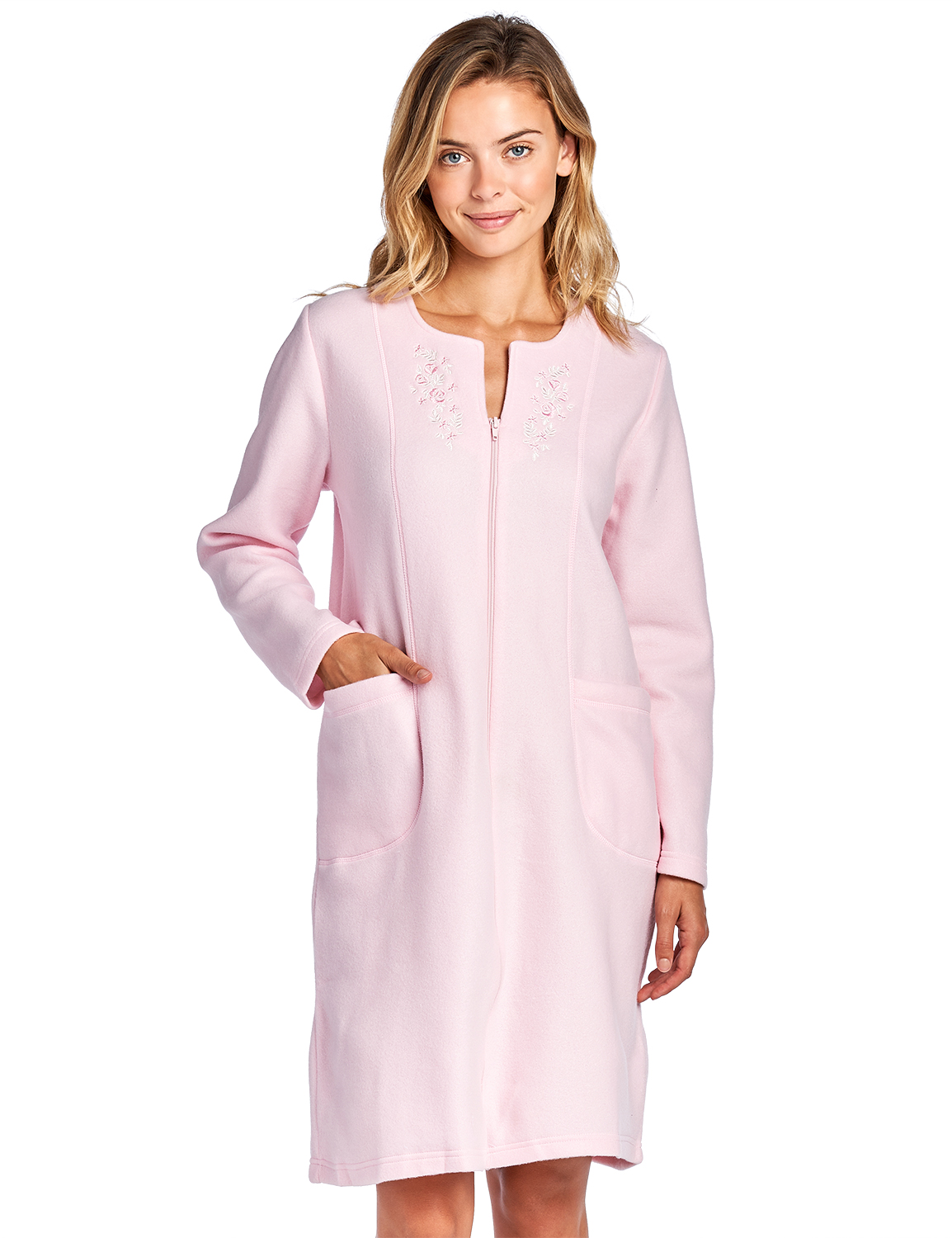 short zip up dressing gown Cxenplz Women's Zipper Up Robe Short Sleeves Nightgown Zip Front Cotton Housecoat Soft Short Bathrobe with Pockets, Size: Large, Black