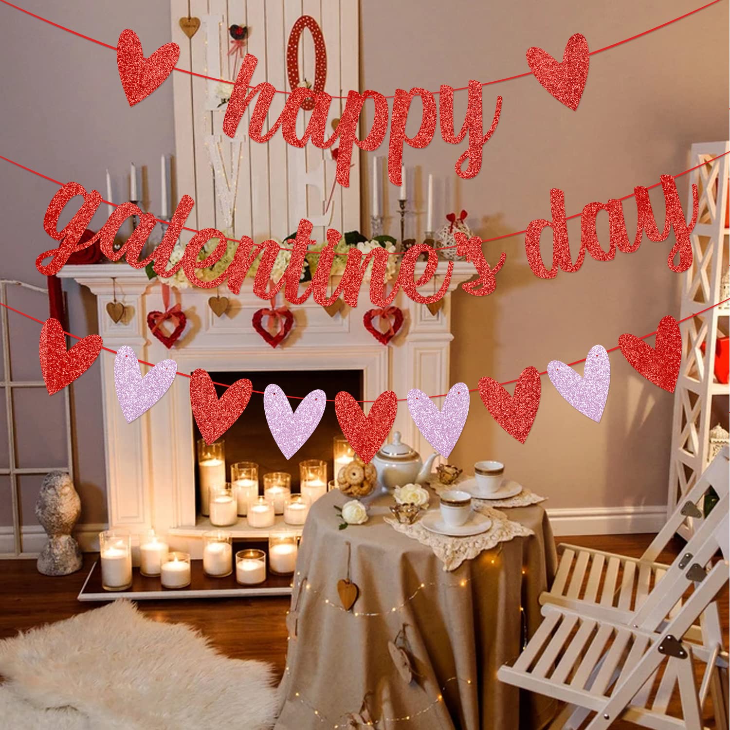 MZ.ogm Galentine's Day Banner, Red Heart Felt Garland Banner, Happy Galentines Day Decorations, Valentine's Dating Banners - Image 2