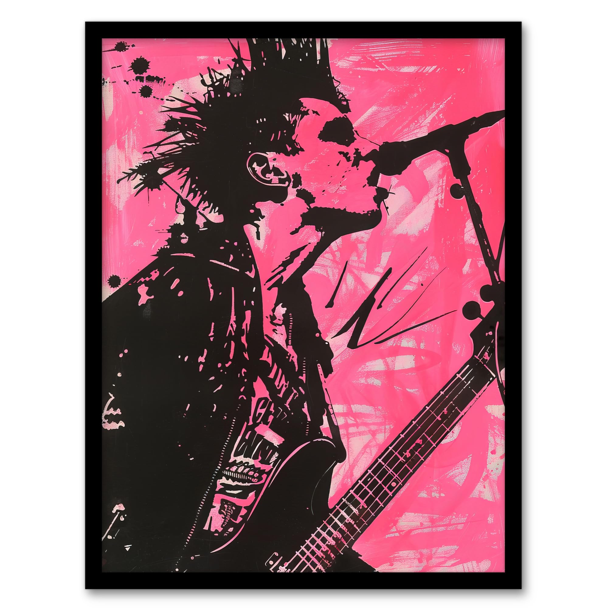 Artery8 Punk Music Singer Guitarist Modern Portrait Pink Living Room Artwork Framed Wall Art Print A4