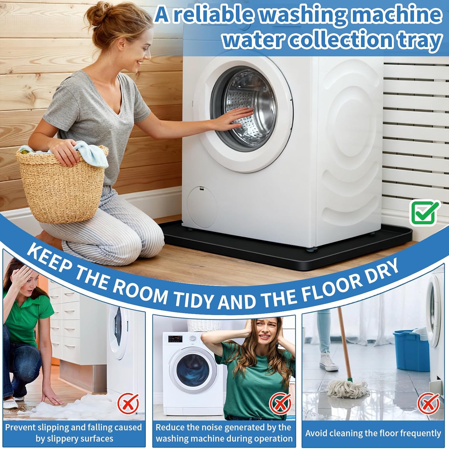 Washing Machine Drain Pan Silicone mat 27"x27" with 0.79" Raised Edges, Leak-Proof Silicone Mat, Non-Slip Waterproof Floor Protector for Washer Dryer (Light gray)