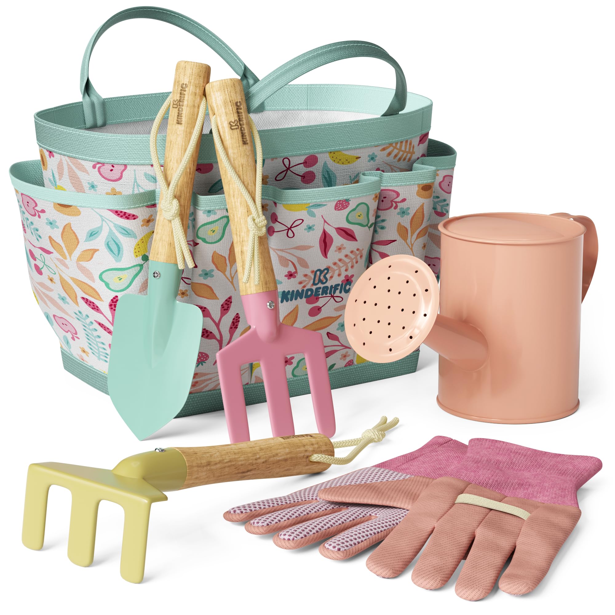 Gardening Set, Tool Kit, for Kids, STEM, Includes Tote Bag, Spade, Watering Can, Rake, Fork, Trowel and Gloves, Fruity