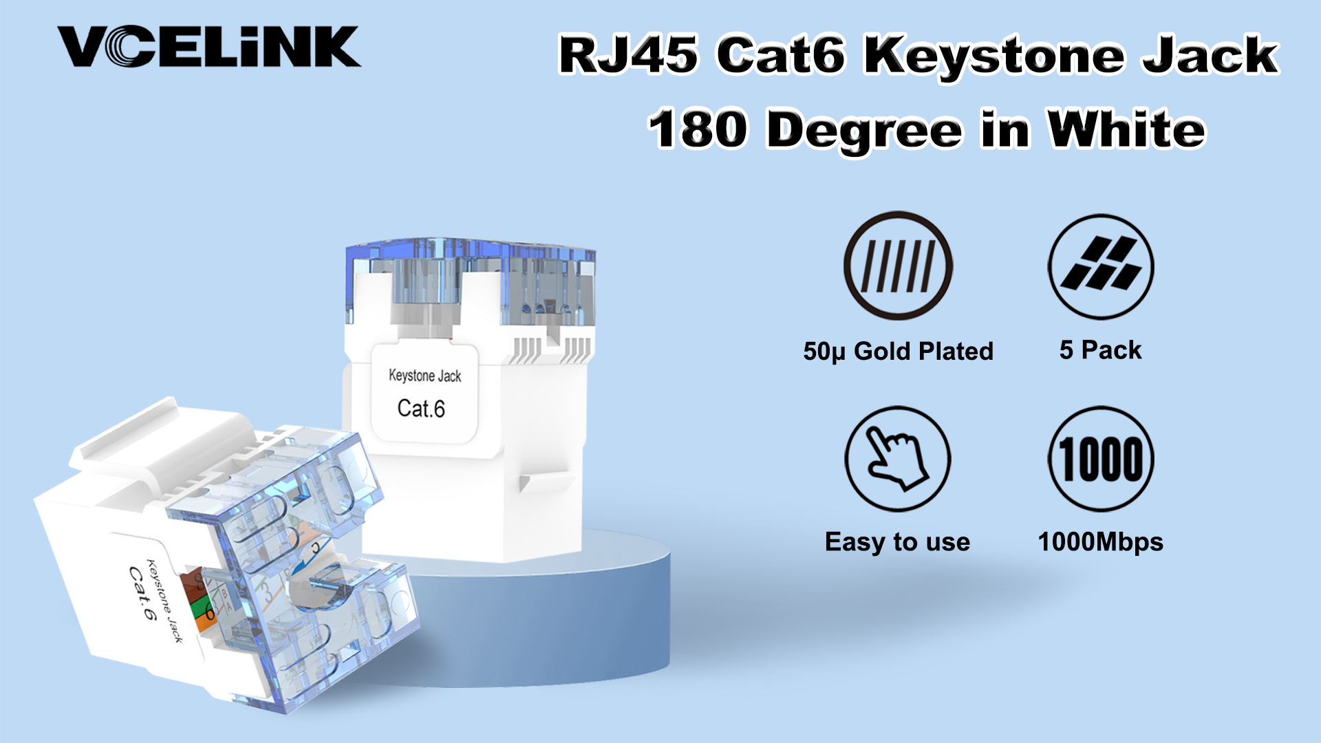 VCE Cat6 Keystone Jack, Punch Down Style RJ45 Ethernet