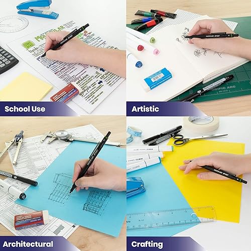 Vista 50 de Pacific Arc Chromagraph - Portaminas de metal de 0.028 in, barril plateado, con indicador de grado de lápiz integrado, soporte para lápiz de plomo