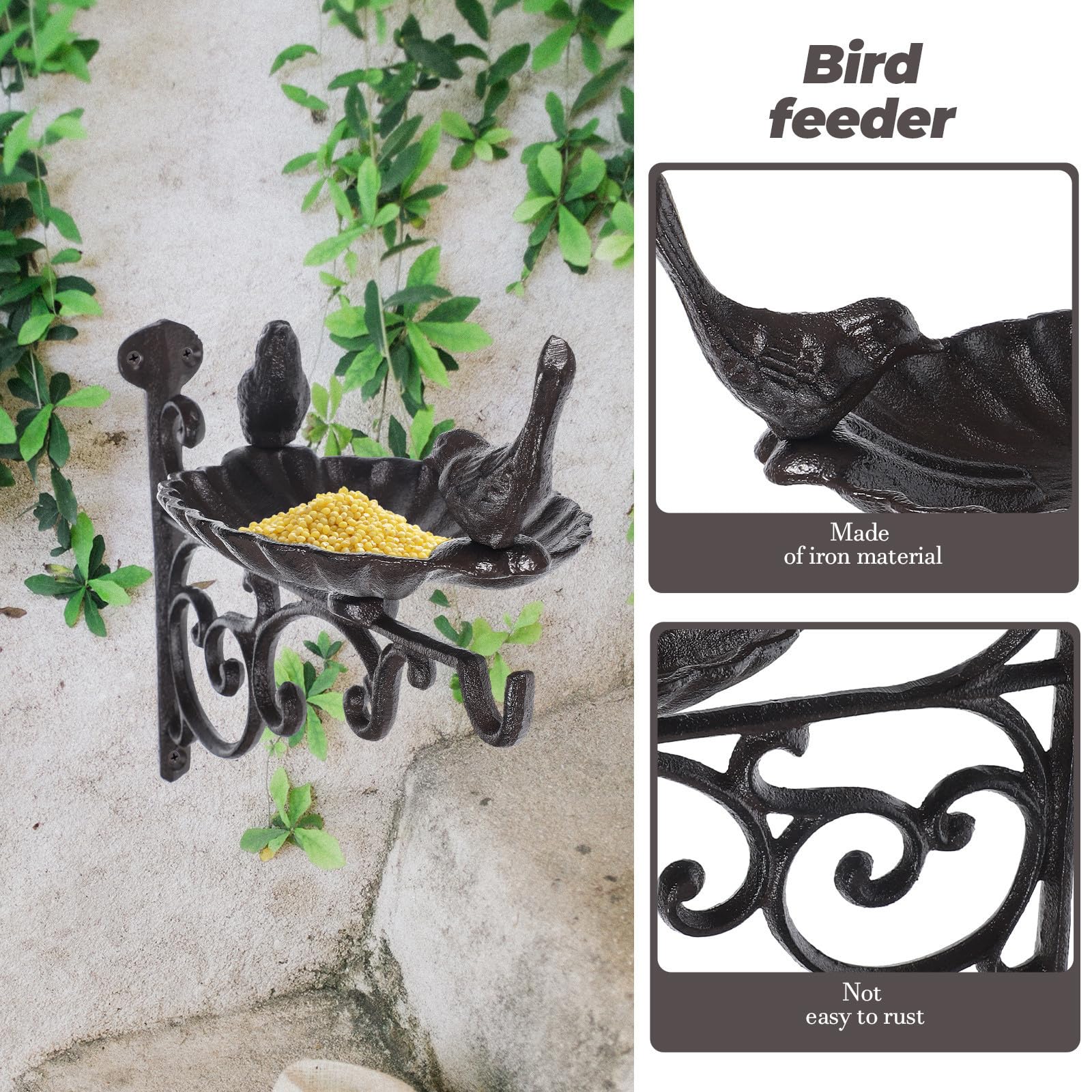 Gancio da Parete in Ferro Nero per Mangiatoio Uccelli, Staffa Resistente per Uso Esterno, per Giardino e Cesti Appesi Decorativi