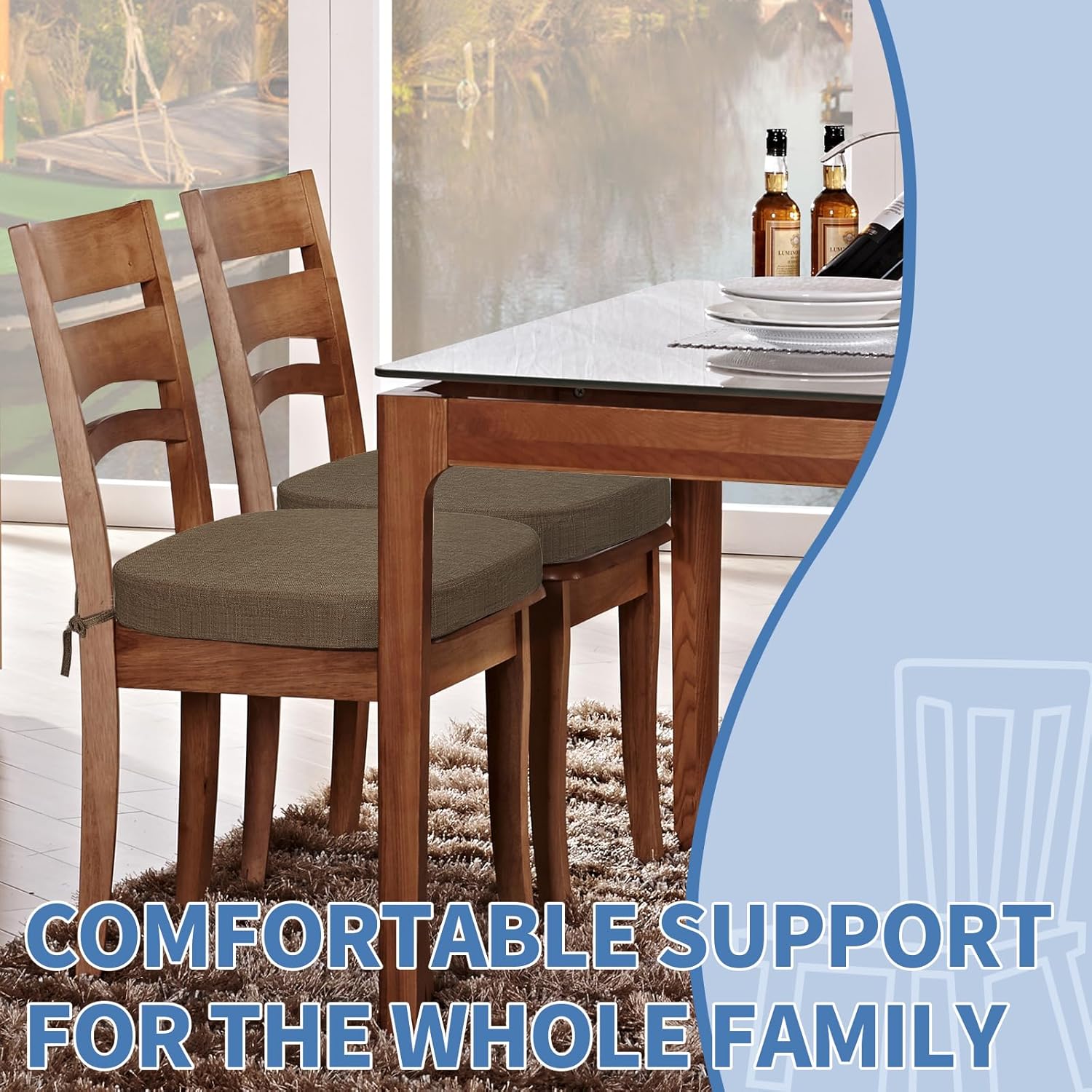 buyue thickened 2.5" dining chair cushions set of 4, u-shape high density foam comfortable chair pads for kitchen, slip resistant indoor seat cushions (4 pcs, brown) brown 4