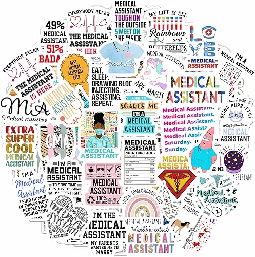 100 calcomanías para asistente médico, pequeñas calcomanías para asistente médico para laptop, regalos de asistente médico a granel para hombres y