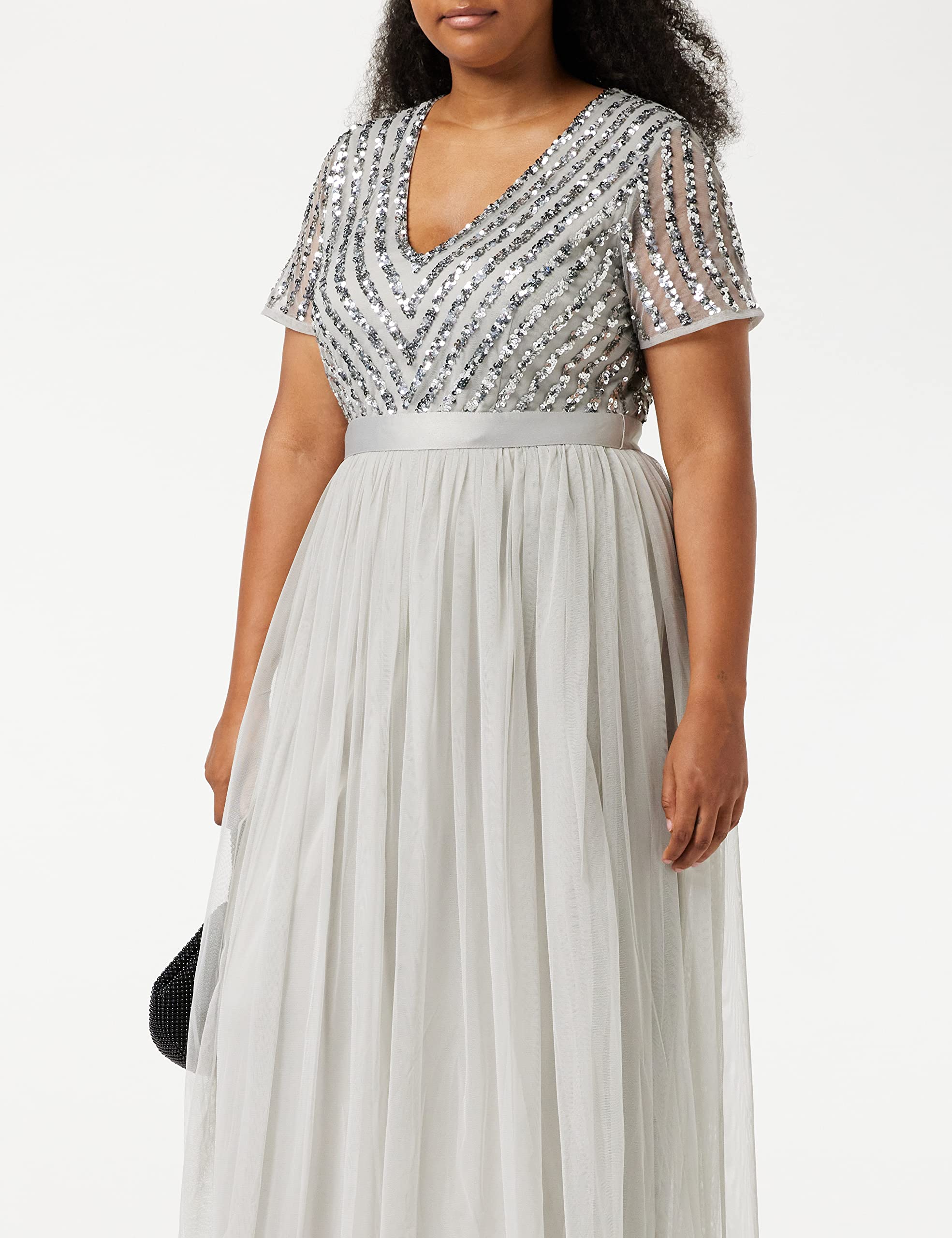 Maya Deluxe Damen Maxikleid Brautjungfer V-Ausschnitt Ballkleid Kurze Ärmel Lang Elegant Empire Taille Hochzeit Kleid