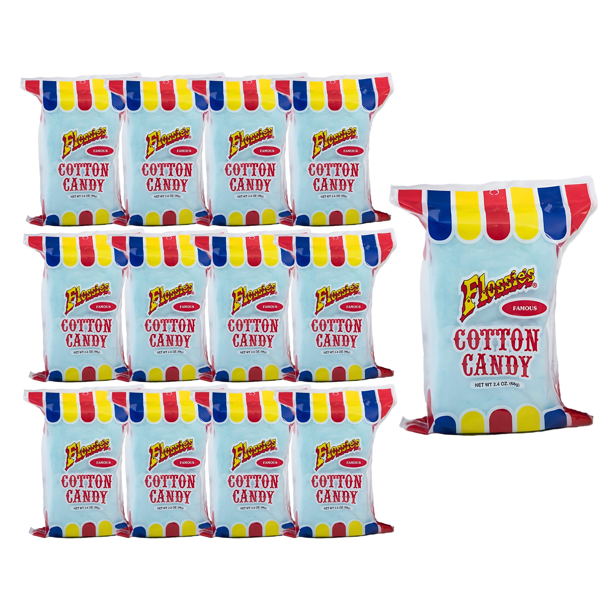 Flossie's Famous Blue-Blueberry Cotton Candy, Flavorful, Light and Fluffy Cotton Candy, Ideal Party Snack for All Ages, 2.4 Ounce (12 Pack)