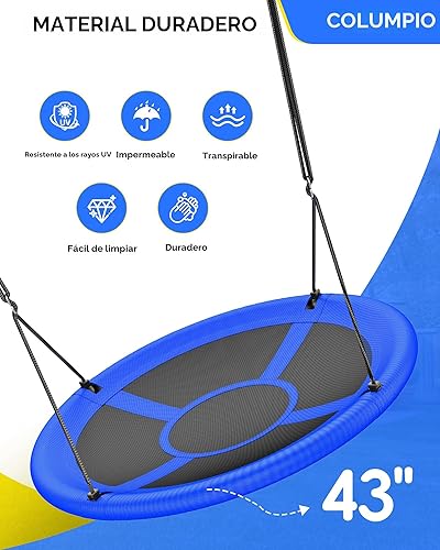 Miniatura 2 de Columpio de árbol con platillo de 43 pulgadas para niños y adultos, capacidad de peso de 700 libras, columpio impermeable con correas ajustables