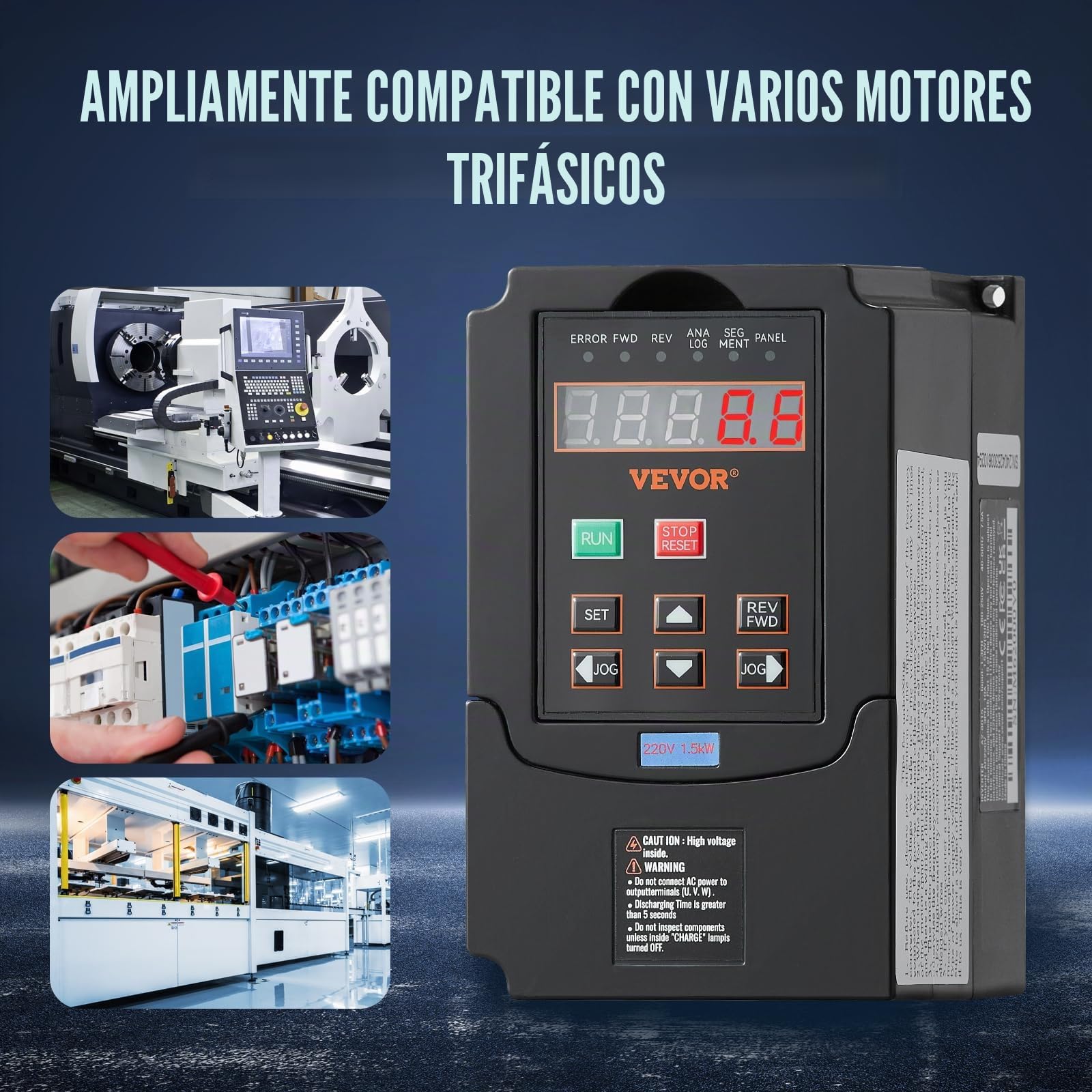 VEVOR VFD 2HP, 1.5KW, 7.5A, 1 o 3 fases 220V entrada a 3 fases 220V salida variador de frecuencia, entrada 40-60Hz, salida 0-400Hz VFD para control de velocidad CNC del motor del husillo