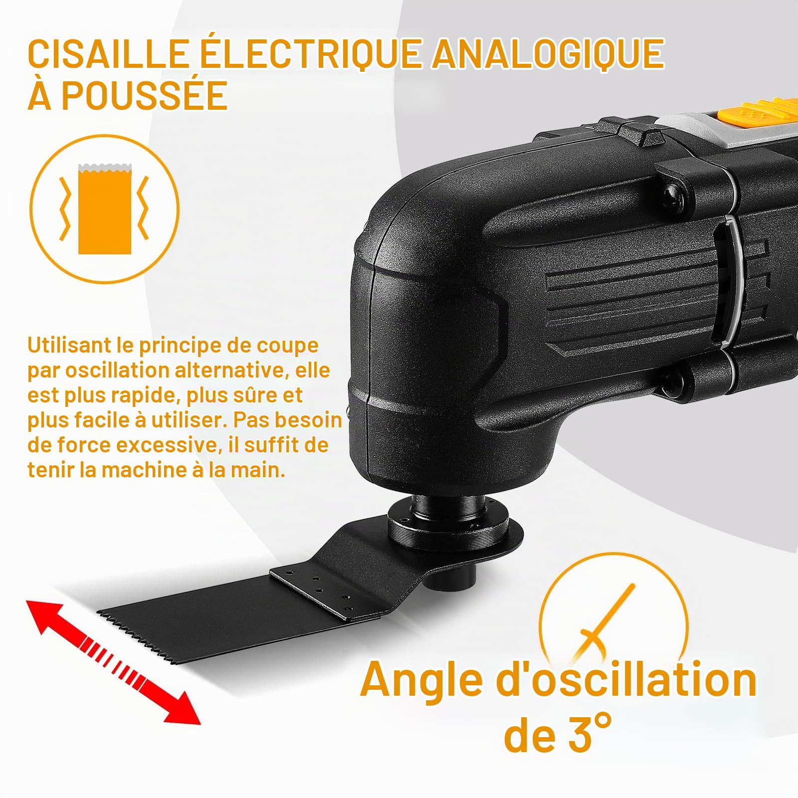 DEKOPRO Outil Multifonction Oscillant 300W: 3000-22000 RPM- Scie Oscillante Électrique Filaire, 6 Vitesses, Angle d'Oscillation 3°, pour Bois, Plastique et Métal
