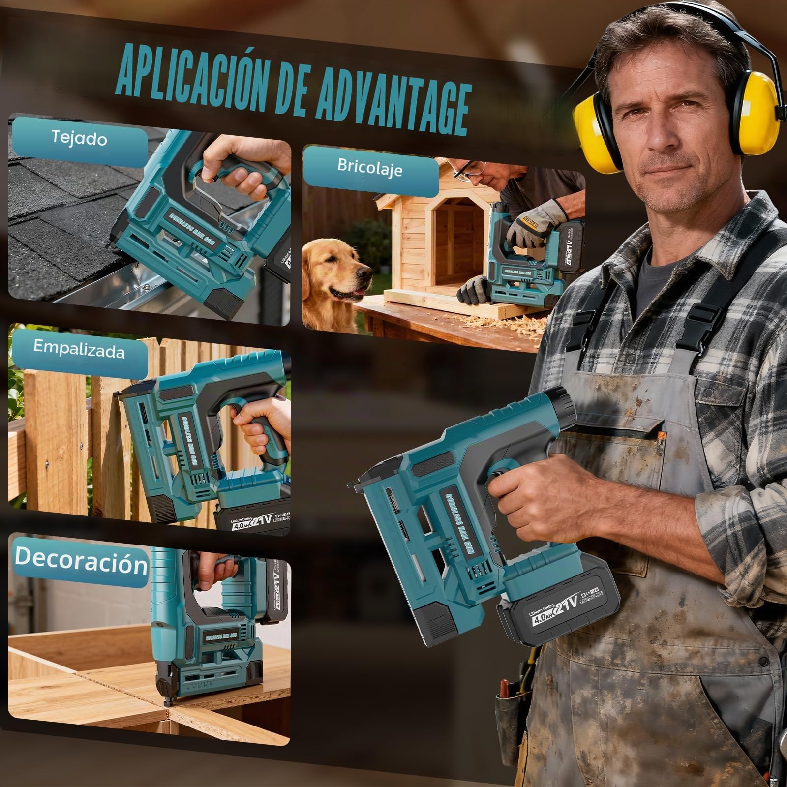 Clavadora Electrica Compatible con Baterías Makita de 18V, Actualización 2 en 1 18GA Pistola de Clavos con 2 Baterías de 4,0Ah y 1000 Clavos/Grapas, 6 Ajustes de Profundidad para Madera