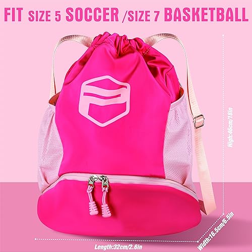 Miniatura 5 de Bolsas de balón de fútbol, mochila de baloncesto con cordón para entrenamiento deportivo con compartimentos secos y húmedos para zapatos de pelota,