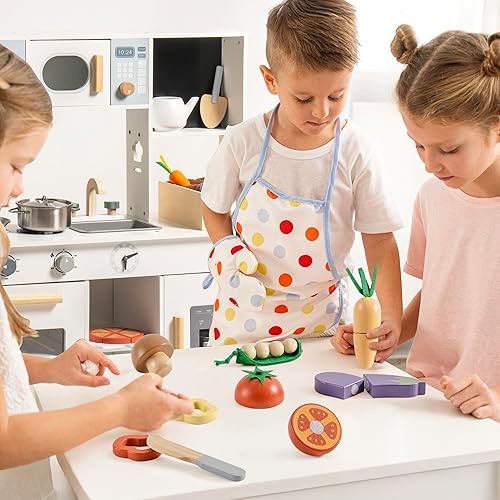 Miniatura 7 de ROBOTIME Juego de madera para cortar alimentos y verduras, juguete de simulación para jugar cocina con bolsa de compras - Accesorios de cocina para