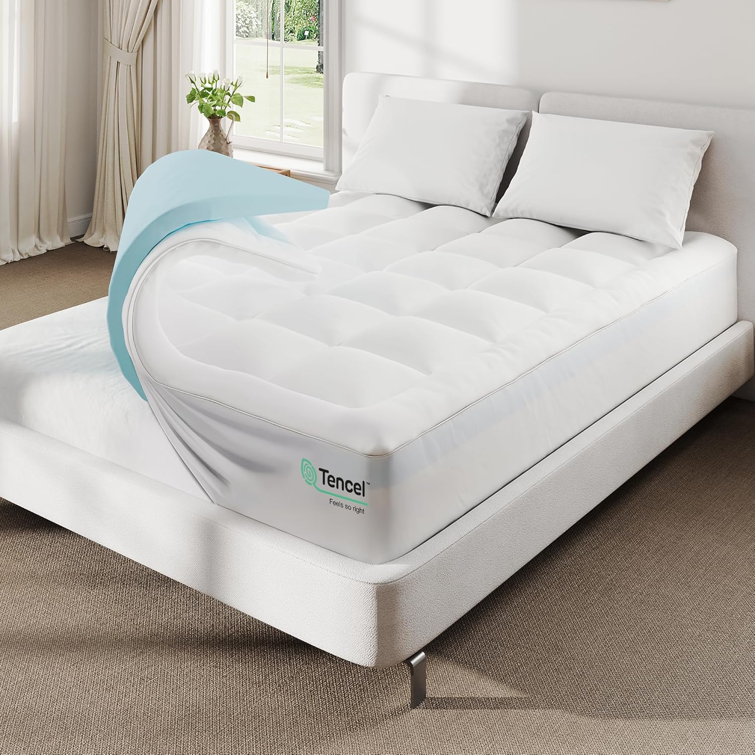 Twin 4 Inch Memory Foam Mattress Topper,Dual Layer 2" Gel Memory Foam and 2" Mattress Pad for Back Pain Relief,Tencel Fabric,CertiPur-US Certified,White