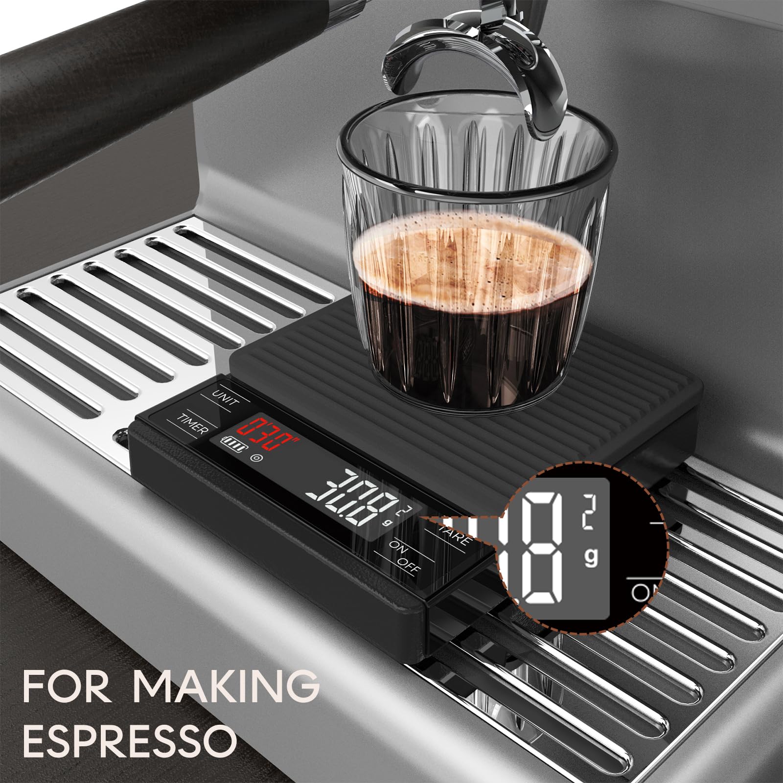 Báscula de café con diseño impermeable IP65, batería recargable por USB de 1000 mAh, báscula de espresso con temporizador de 4.4 lbs/0.00 oz de alta precisión, ideal para preparar y verter café 6