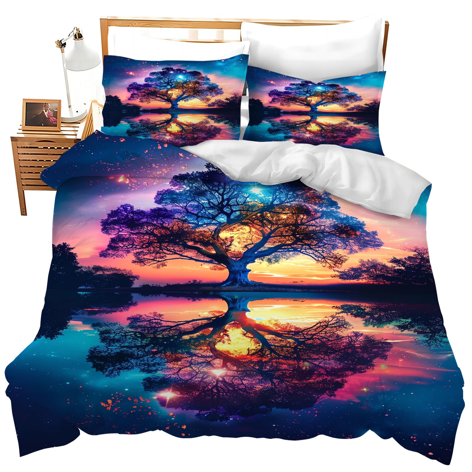jerkboo Fantasy Tree Bedding Set Tree of Life Duvet Cover Twin Full Queen King Size Comforter Cover for Kids Adults Men Women Tree Theme Quilt Cover Decorative Soft Bedding Set with 2 Pillowcases