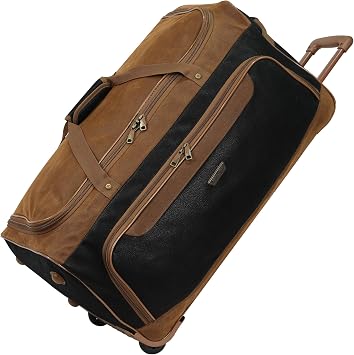 Rocklands  Lightweight Suede Wheeled Holdall Trolley Suitcase Large Duffle Travel Bag with Telescopic Handle Large - 32" H82xW42xD40 cm, Black