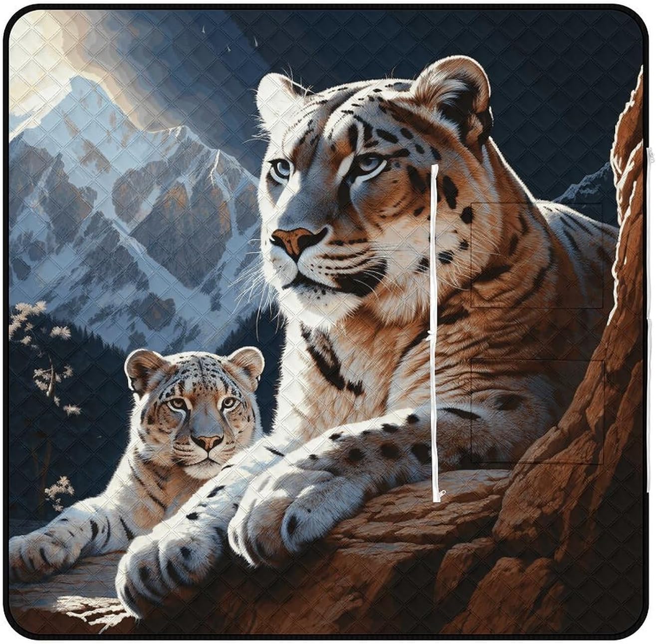 Mountain Lions-png Picnic Blanket 150x150cm, Foldable 2-in-1 Picnic Mat and Tote Bag Portable Waterproof Beach Mat Sandproof Outdoor Blanket for Park, Hiking, Beach, Camping, Travel