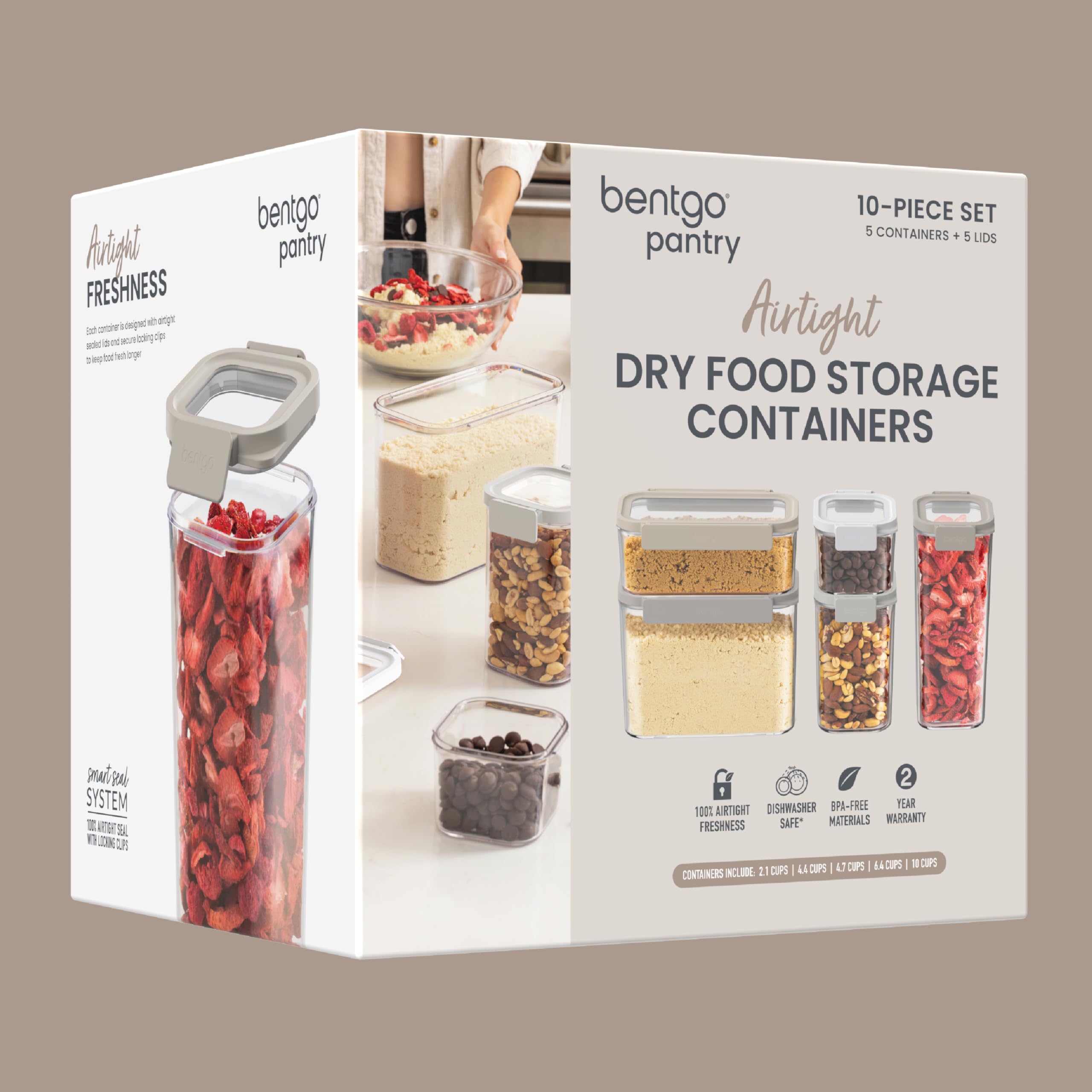 Bentgo Pantry - 10 recipientes herméticos para almacenamiento de alimentos, transparentes, apilables, organización de cocina y despensa, tapas de bloqueo para mayor frescura, plástico sin BPA, ideal