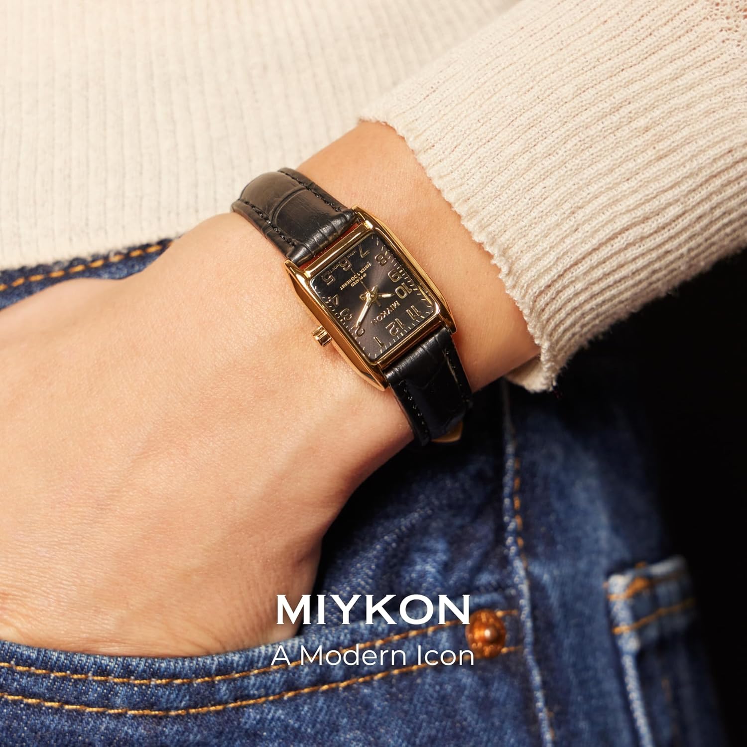 Miykon Dainty Vintage Tank Square Dress Watches for Women – Genuine Leather Band, Second Hand, Japanese Quartz, Water Resistant - Image 2