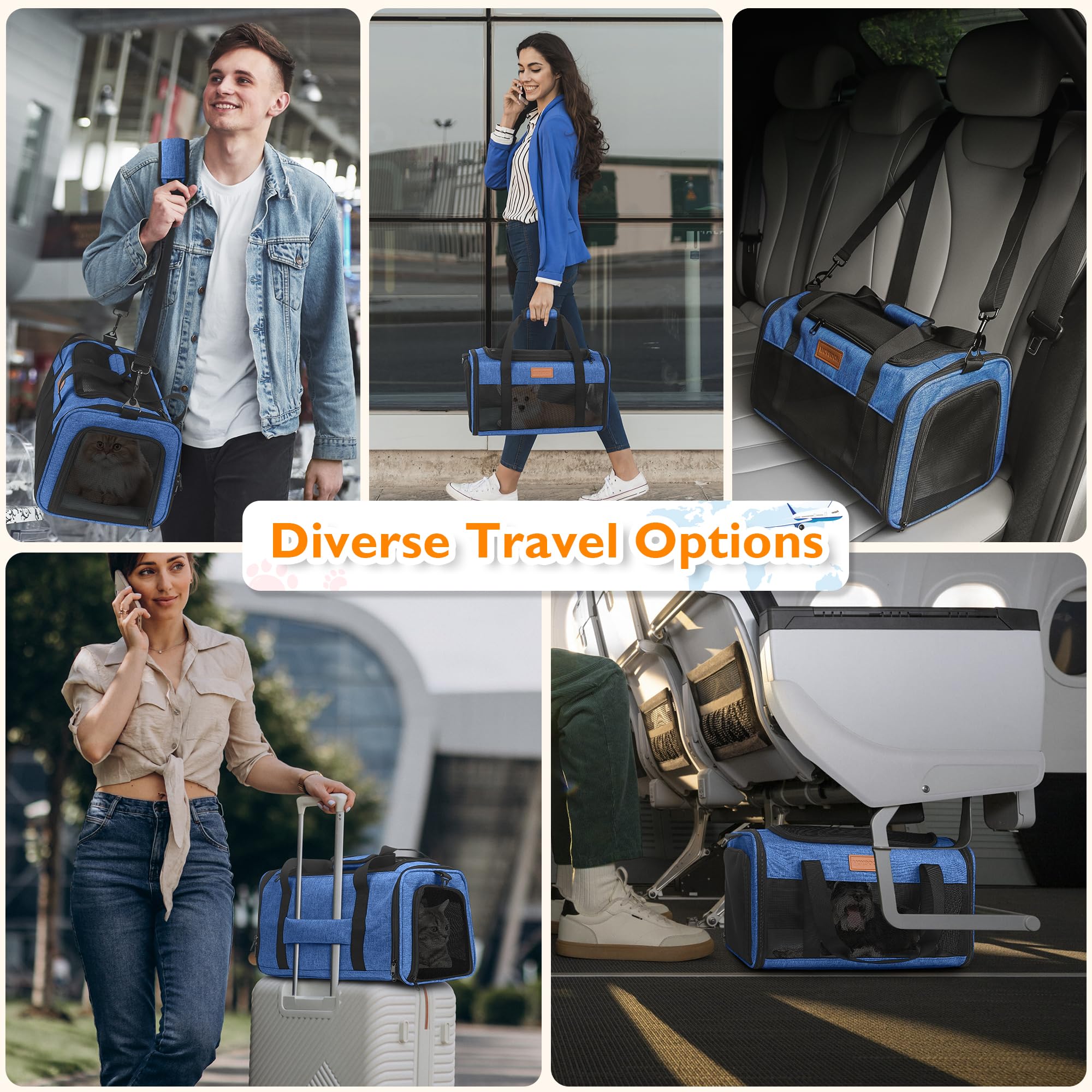 PETUX Airline Approved Pet Carrier - 17x11x9.5 in, Underseat, Top & Side Entry, Soft Sided Cat Dog Carrier for Small Cat & Dog Up to 12 lbs with Anti-Scratch Mesh & Litter Box for Travel & Vet - Blue - image 7