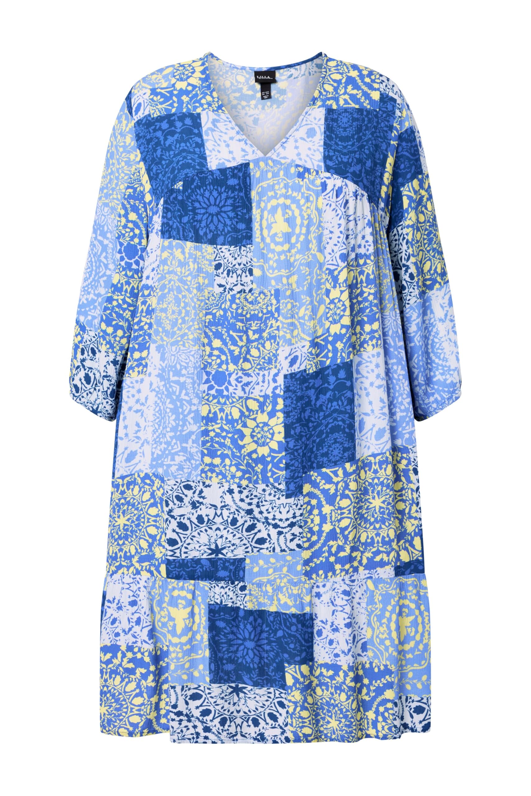 Ulla Popken Damen große Größen Übergrößen Plus Size Kleid, Kachelmuster, A-Linie, V-Ausschnitt, 3/4-Arm 848221